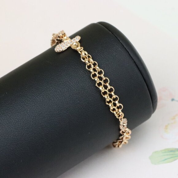 "Elegant Rose Gold Plated Bee Charm Bracelet with Dual Chain Design, XPBL0923 - Picture 9 of 13